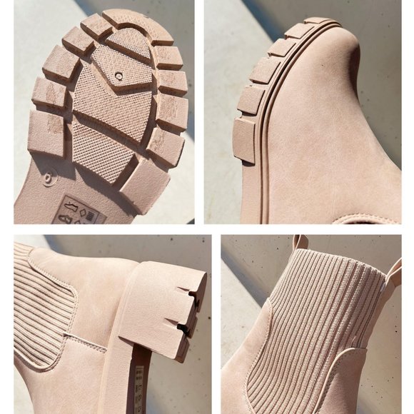 NEW Taupe Beige Chunky Lug Sole Platform Elastic Sock Ankle Chelsea Bootie Boots - Picture 8 of 14